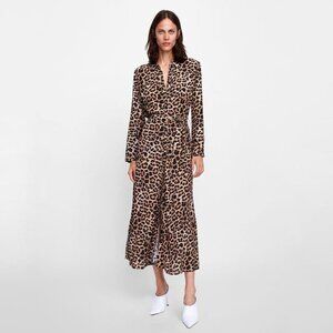 Zara Leopard Maxi Button Front Dress XXL